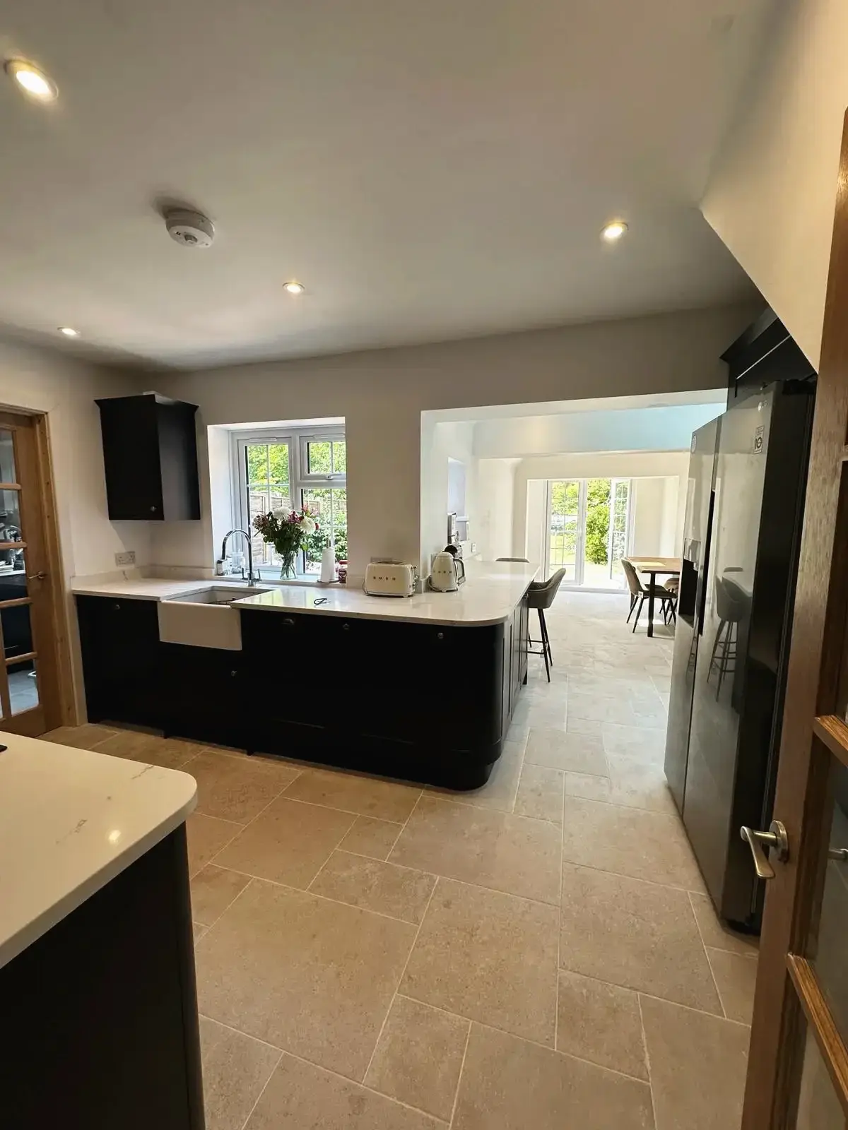 Kitchen renovation island seating bright extension